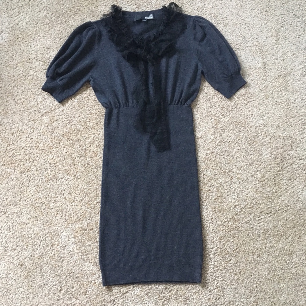 Love Moschino Merino Wool Sweater Dress Sz6 Gray S